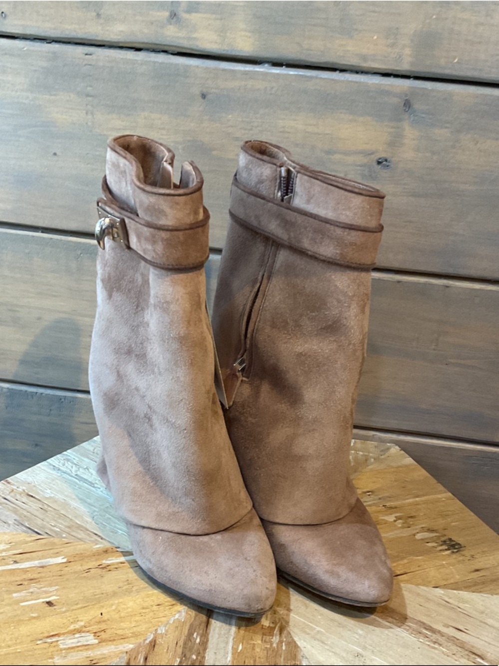 Givenchy Tan Suede Mid-Calf Heeled Boots